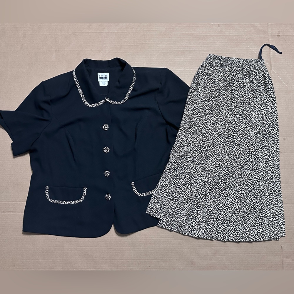 Leslie Fay Navy and White Two-Piece Dress